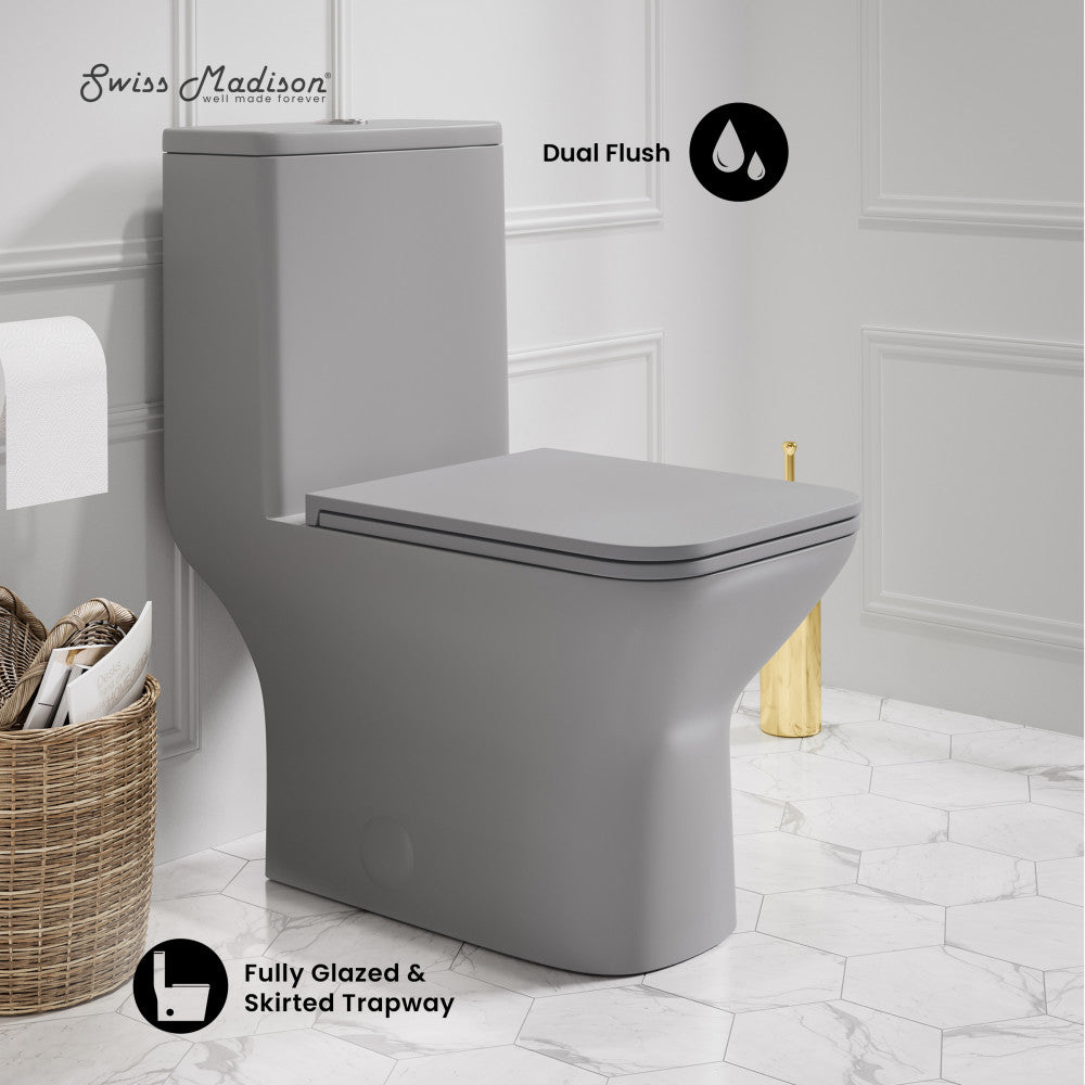 Swiss Madison Carre One-Piece Square Toilet Dual-Flush in Matte Grey1.1/1.6 gpf