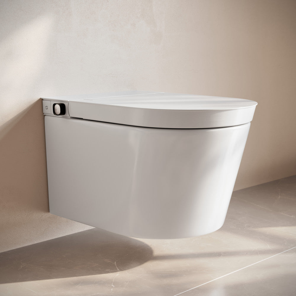 Swiss Madison Hugo H Wall-Hung Toilet in Glossy White with Manual Bidet and Supporting Frame