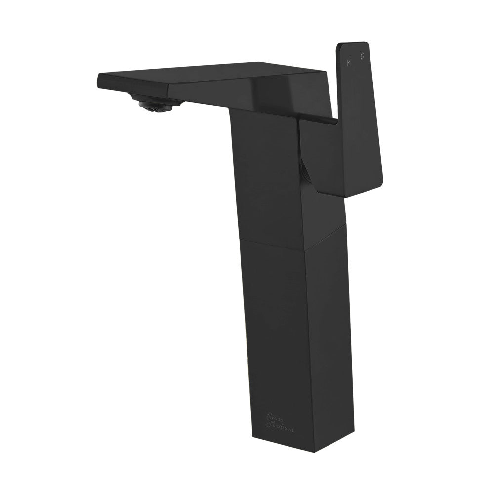 Swiss Madison Carre Single Hole, Single-Handle, High Arc Bathroom Faucet in Matte Black