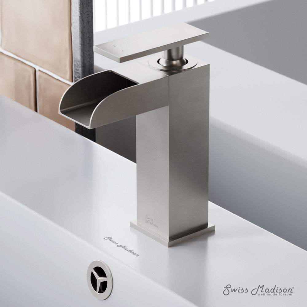Swiss Madison Concorde Single Hole, Single-Handle, Waterfall Bathroom Faucet in Brushed Nickel