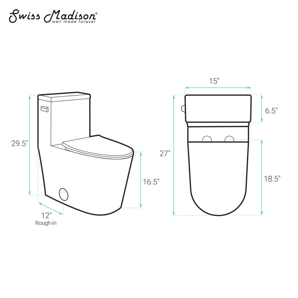 Swiss Madison Liberte One-Piece 12" Rough-in 1.28 GPF Left-Hand Flush Elongated ADA Toilet in Glossy White