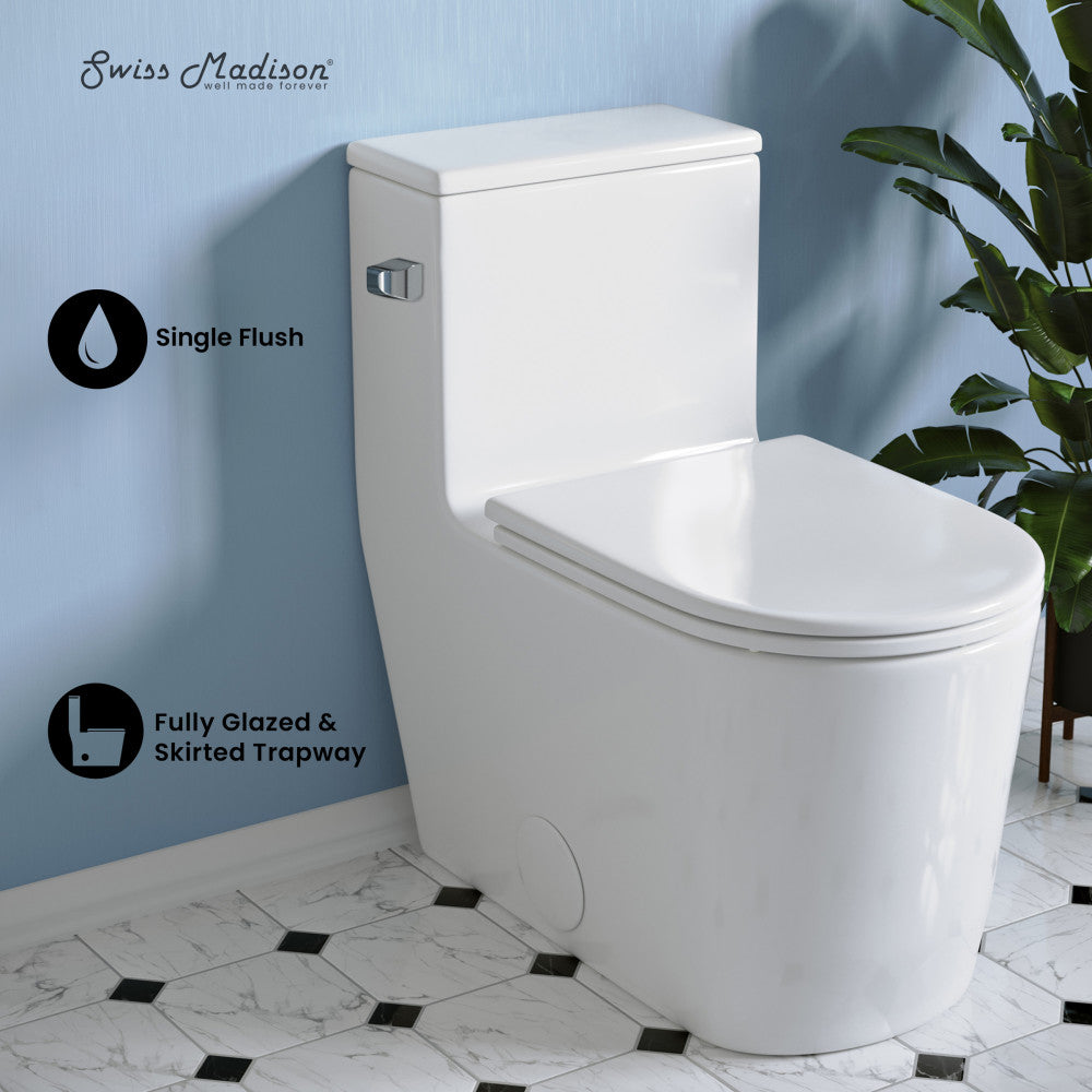 Swiss Madison Liberte One-Piece 12" Rough-in 1.28 GPF Left-Hand Flush Elongated ADA Toilet in Glossy White