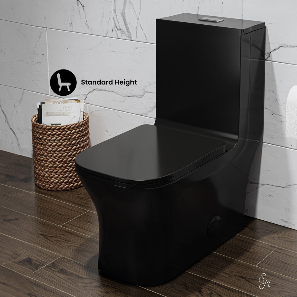Swiss Madison Concorde One Piece Square Toilet Dual Flush in Glossy Black 1.1/1.6 gpf