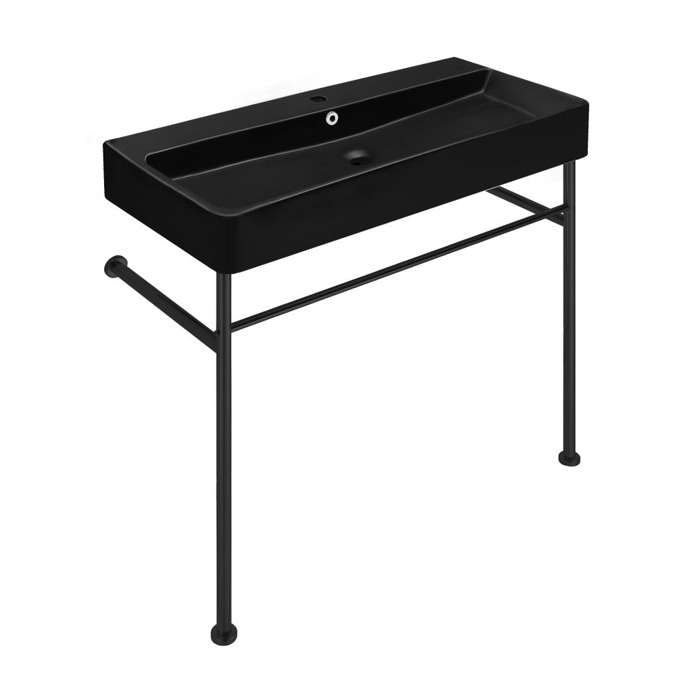 Swiss Madison Carre 36 Ceramic Console Sink Matte Black Basin Black Legs