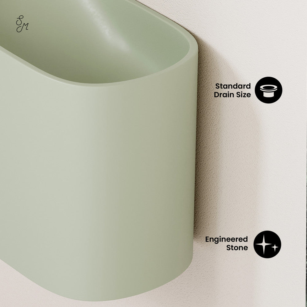 Swiss Madison Terre 18" Solid Surface Oval Wall-Mounted Sink with Left Side Faucet Mount in Matte Palm Green