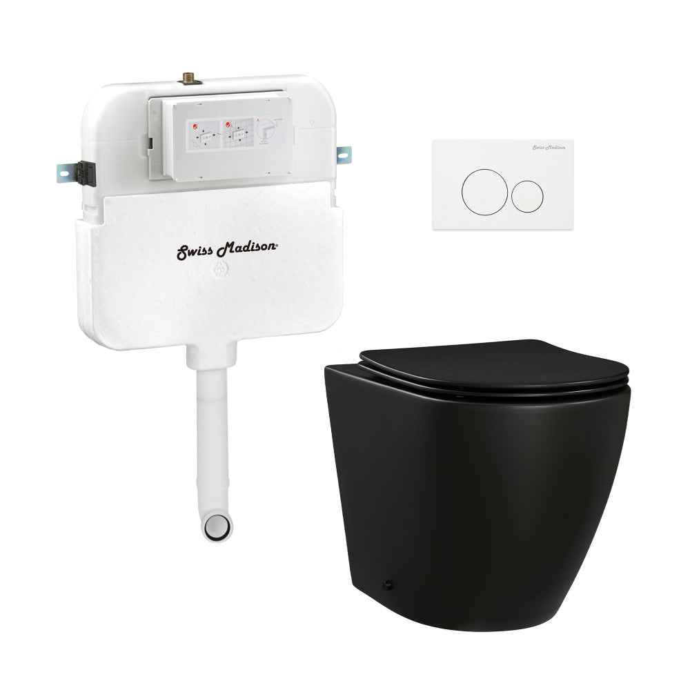 Swiss Madison St. Tropez Back-to-Wall Toilet Bundle 0.8/1.6 GPF Dual Flush in Matte Black with White Flush Plate