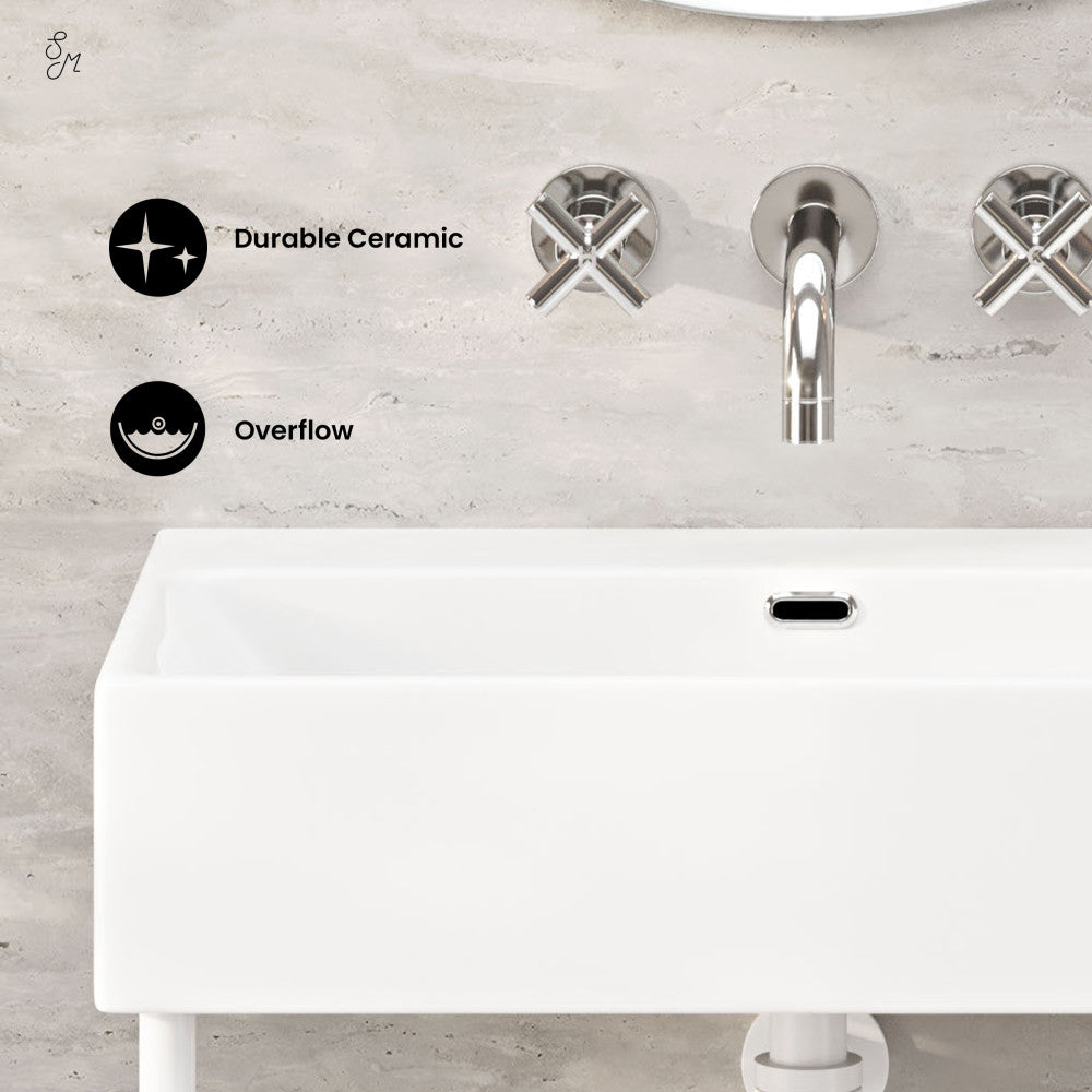 Swiss Madison Claire 24" Rectangle Zero Hole Console Sink with Matte White Legs