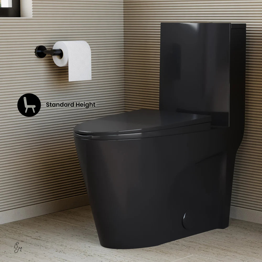 Swiss Madison St. Tropez One Piece Elongated Toilet Vortex™ Flush in Glossy Black 1.1/1.6 gpf