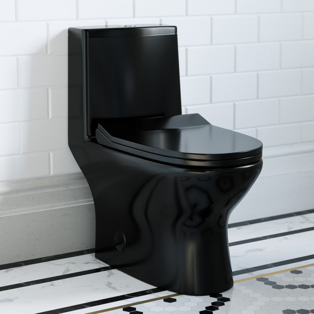 Swiss Madison Ivy One Piece Toilet Dual Vortex Flush in Glossy Black 1.1/1.6 gpf