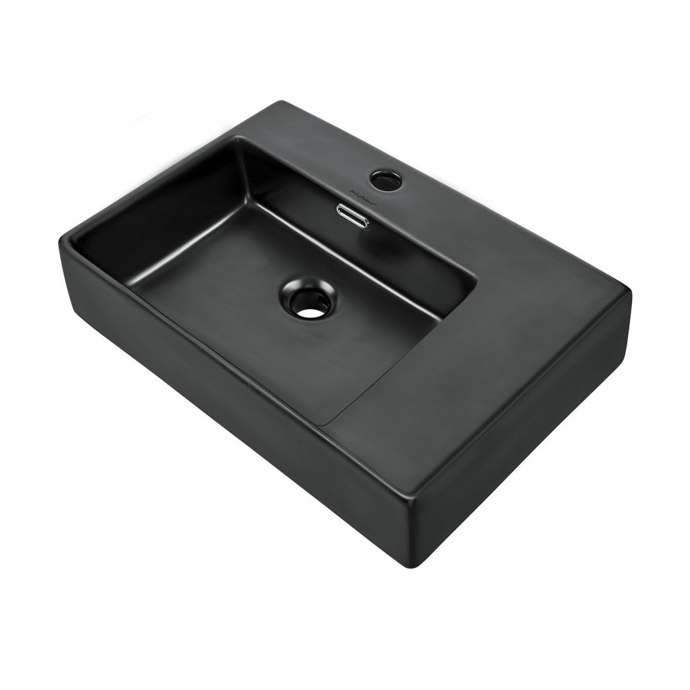 Swiss Madison St. Tropez 24 x 18 Ceramic Wall Hung Sink with Left Side Faucet Mount, Matte Black