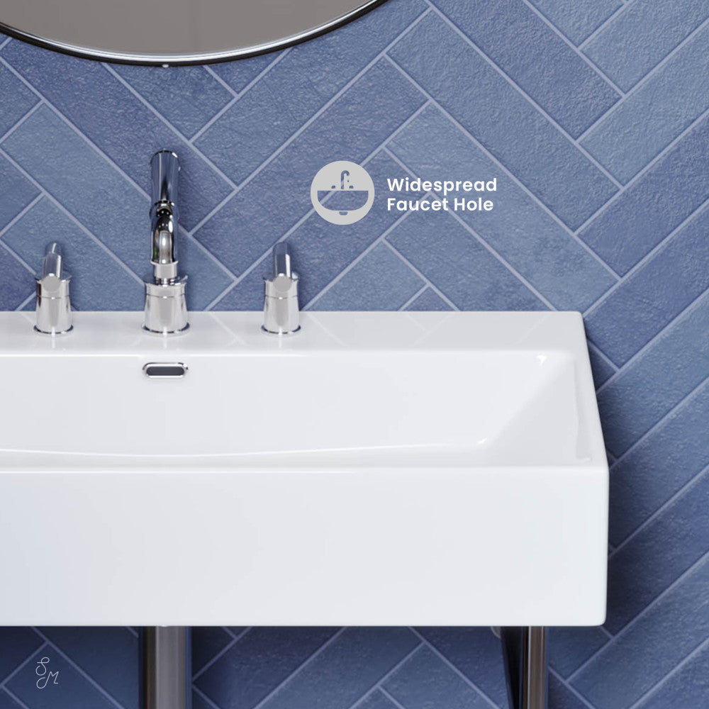 Swiss Madison Claire 30" Console Sink White Basin Chrome Legs with 8" Widespread Holes