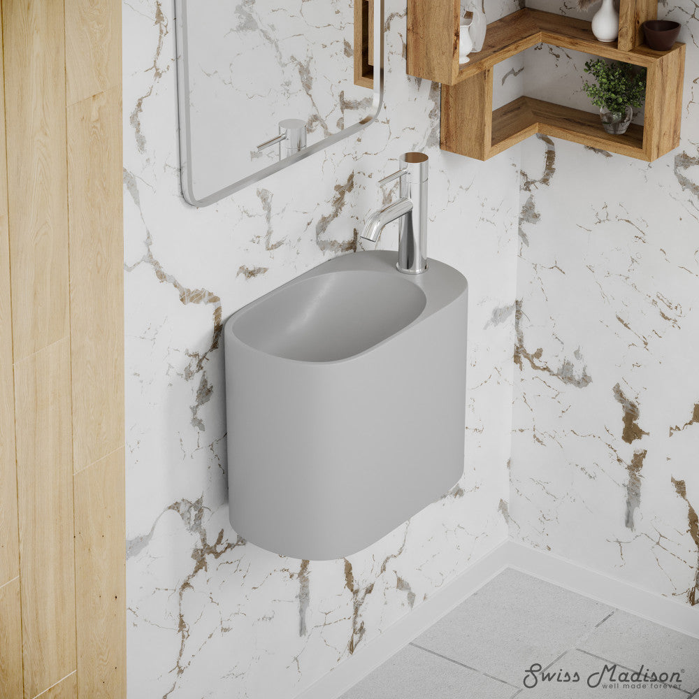 Swiss Madison Terre 17.5" Right Side Faucet Wall-Mount Bathroom Sink in Pashmina Grey