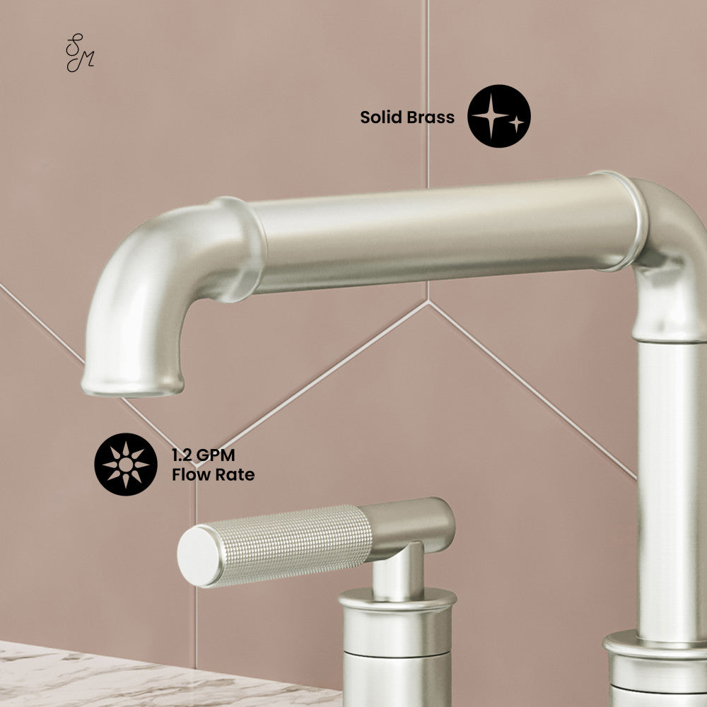 Swiss Madison Avallon 8 in. Widespread, Sleek Handle, Bathroom Faucet in Brushed Nickel