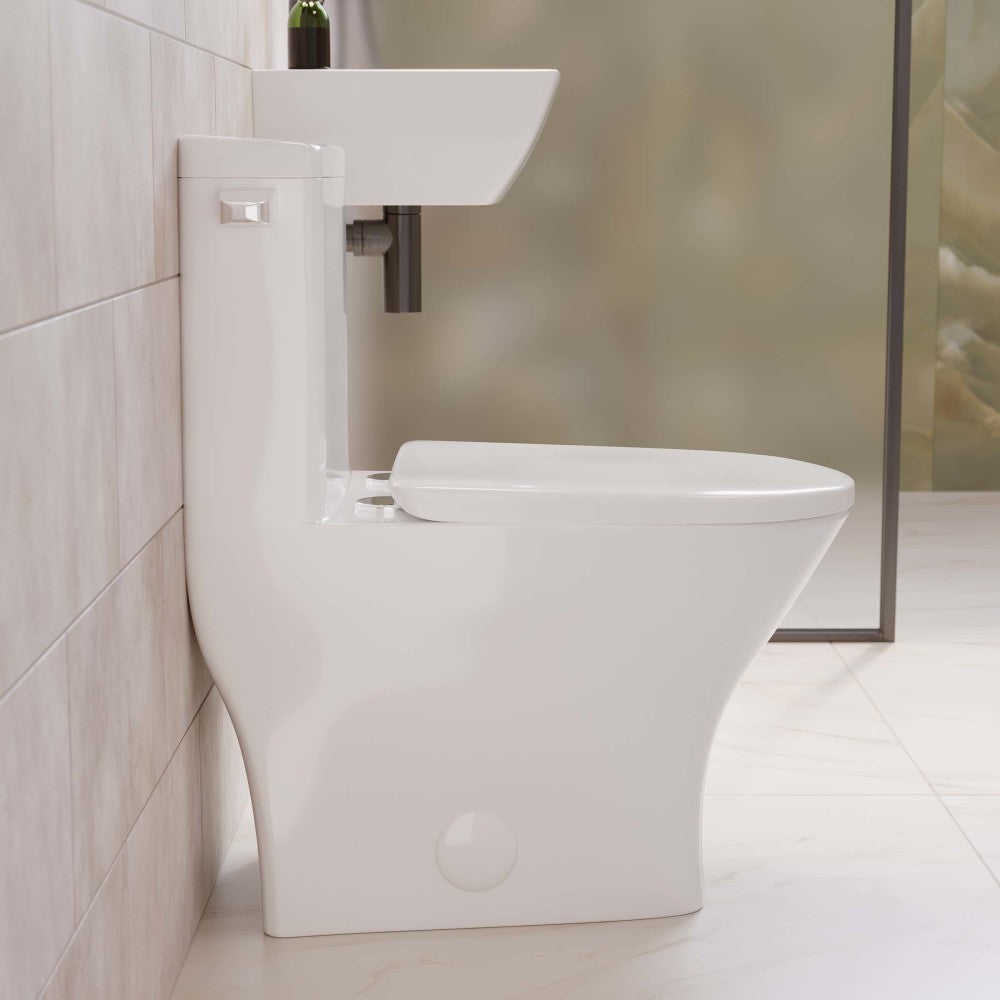 Swiss Madison Sublime II One-Piece 12" Rough-in 1.28 GPF Left Flush Round Compact Toilet in Glossy White