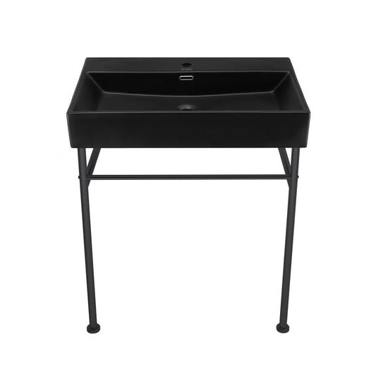 Swiss Madison Claire 30 Ceramic Console Sink Matte Black Basin Black Legs
