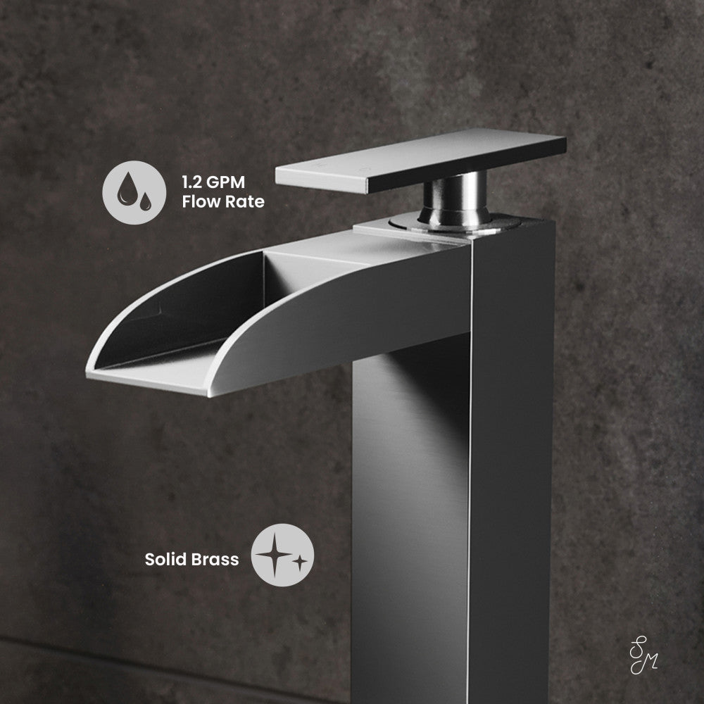 Swiss Madison Concorde Single Hole, Single-Handle, High Arc Waterfall, Bathroom Faucet in Brushed Nickel