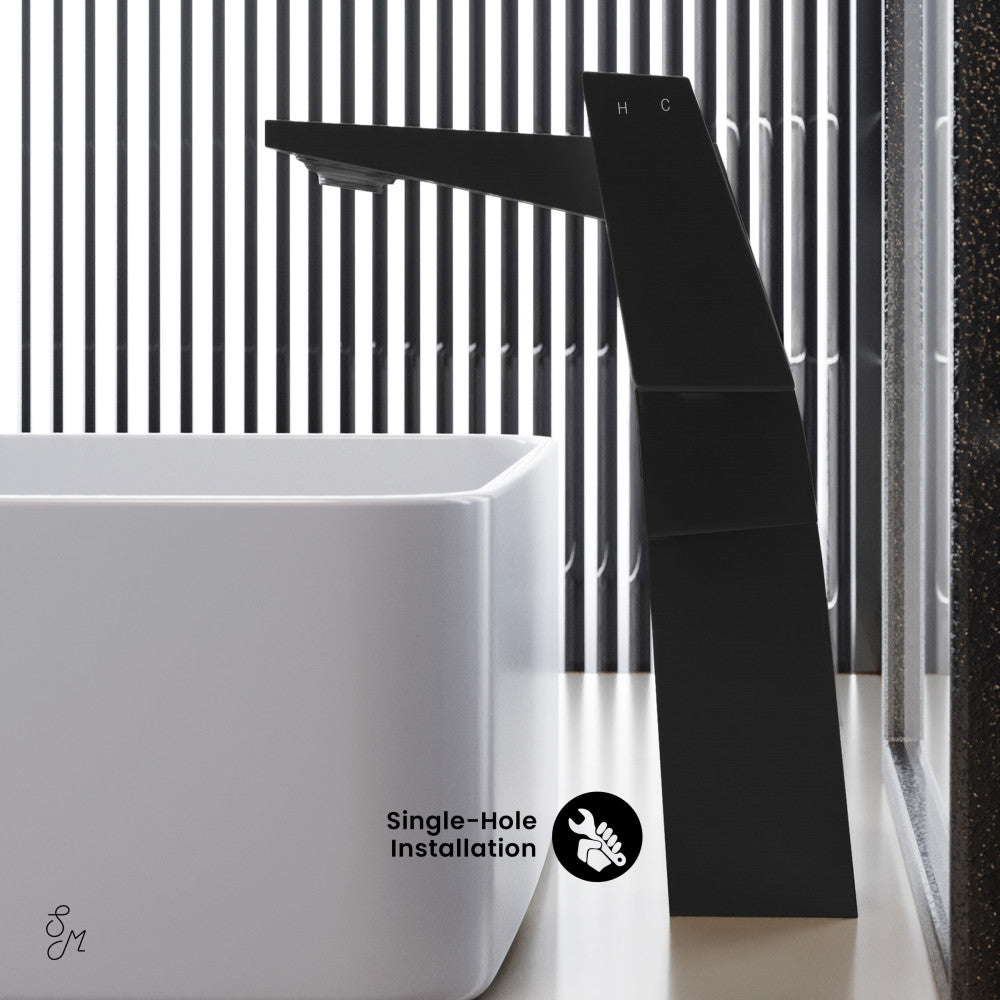 Swiss Madison Carre Single Hole, Single-Handle, High Arc Bathroom Faucet in Matte Black
