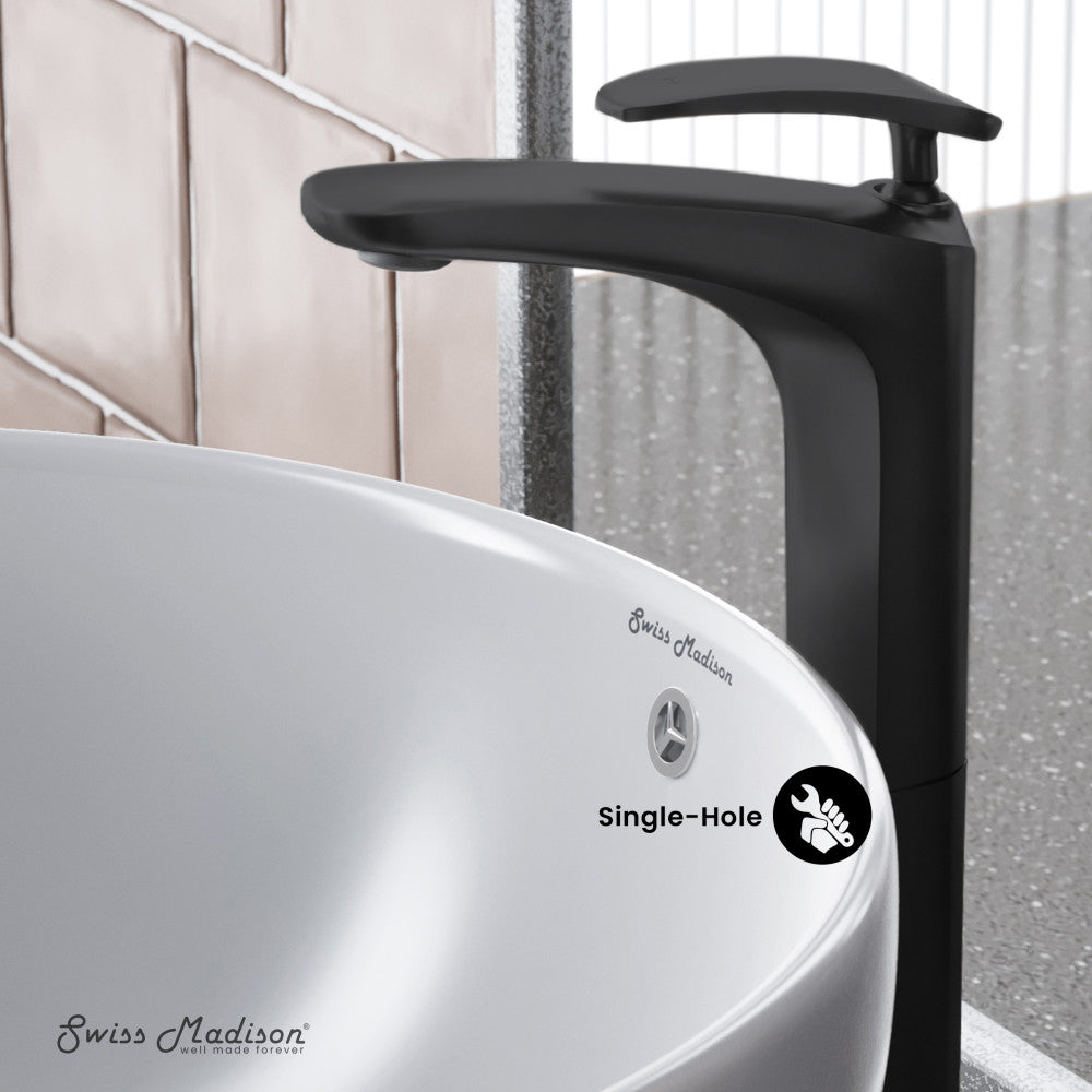 Swiss Madison Sublime Single Hole, Single-Handle, High Arc Bathroom Faucet in Matte Black