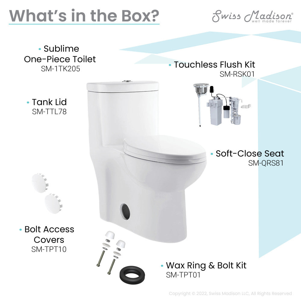 Swiss Madison Sublime One Piece Elongated Toilet with Touchless Retrofit Dual Flush 1.1/1.6 gpf