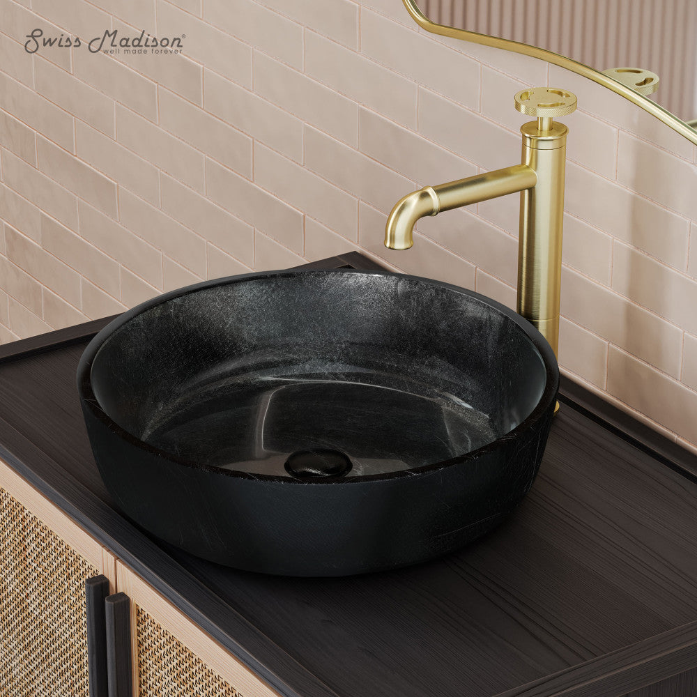 Swiss Madison Avallon 16.5 " Round Glass Vessel Sink, Black
