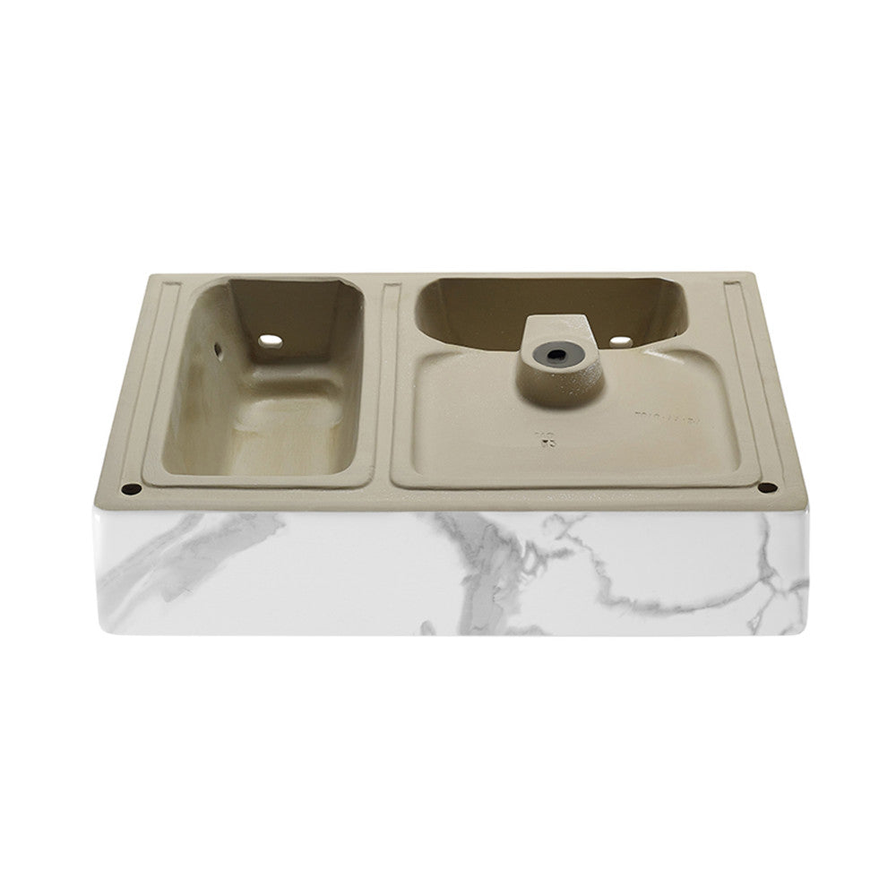 Swiss Madison St. Tropez 24" Left Side Faucet Wall-Mount Bathroom Sink in White Marble