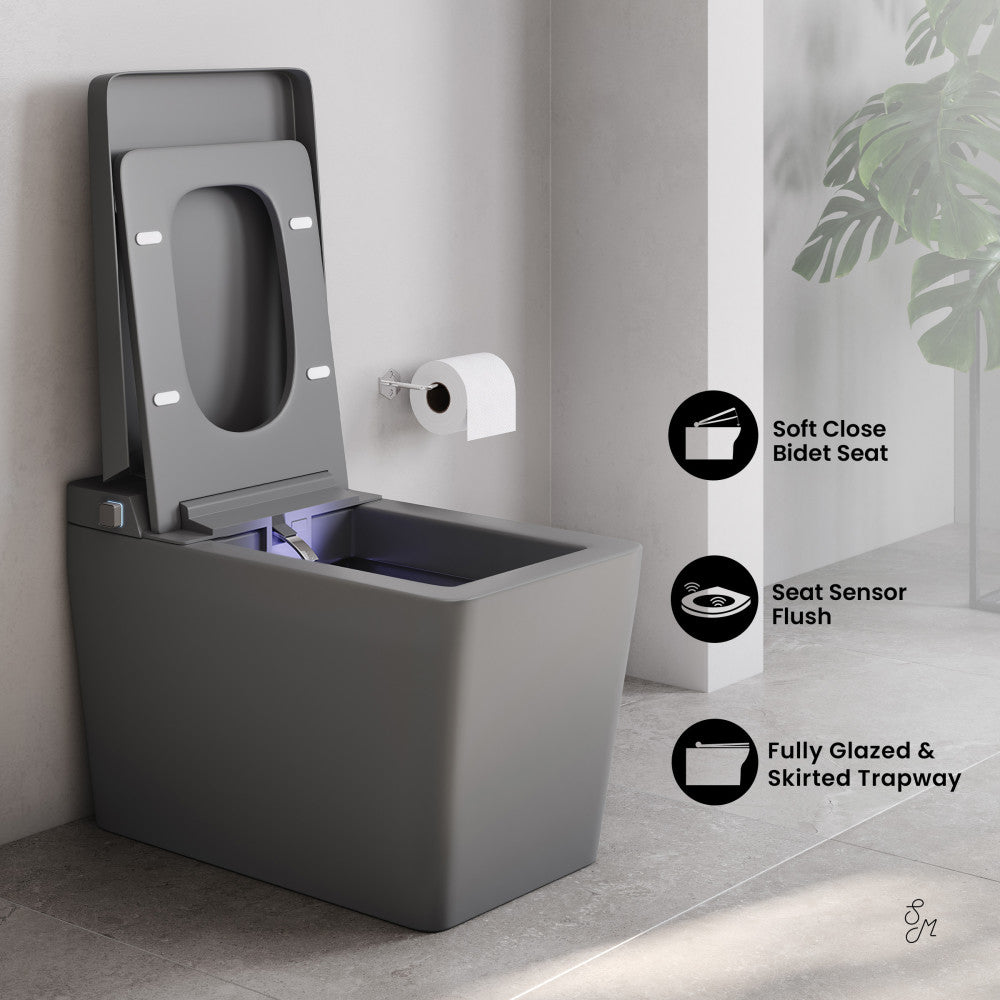 Swiss Madison Concorde One Piece Smart Toilet 1.28 GPF in Matte Gray with Heated Bidet, Air Drying, Night Light, Foot Sensor