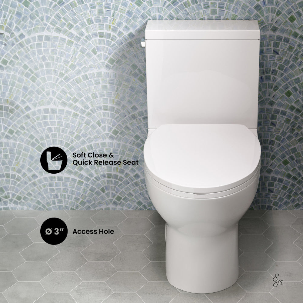 Swiss Madison Cache Two-Piece Elongated Toilet Left Side Flush Handle Toilet 1.28 gpf