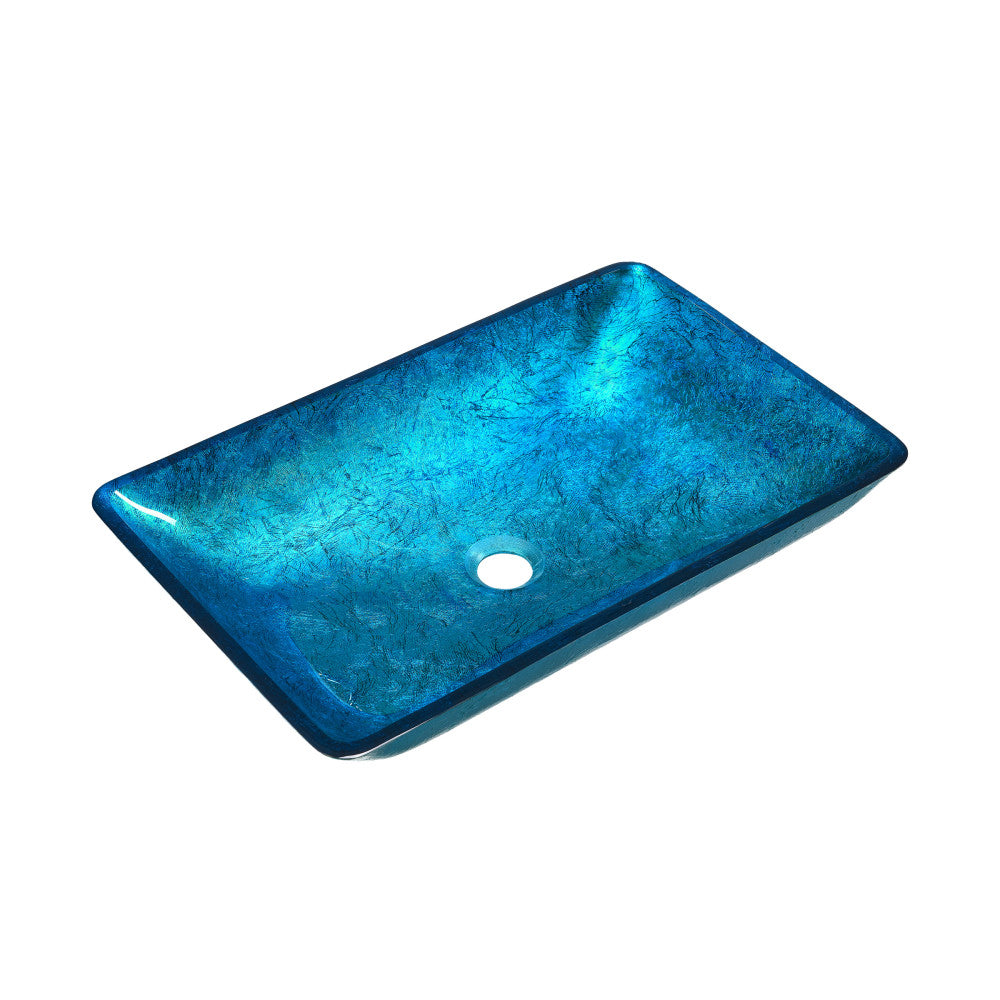 Swiss Madison Cascade Rectangular Glass Vessel Sink with Faucet, Ocean Blue