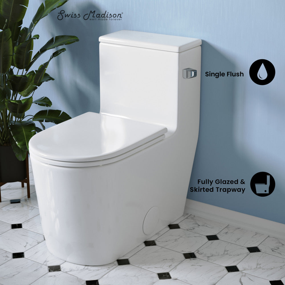 Swiss Madison Liberte One-Piece 12" Rough-in 1.28 GPF Right-Hand Flush Elongated ADA Toilet in Glossy White