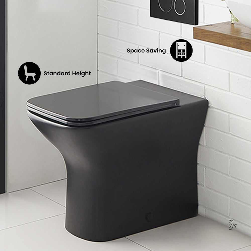 Swiss Madison Carre Back-to-Wall Elongated Toilet Bowl in Matte Black