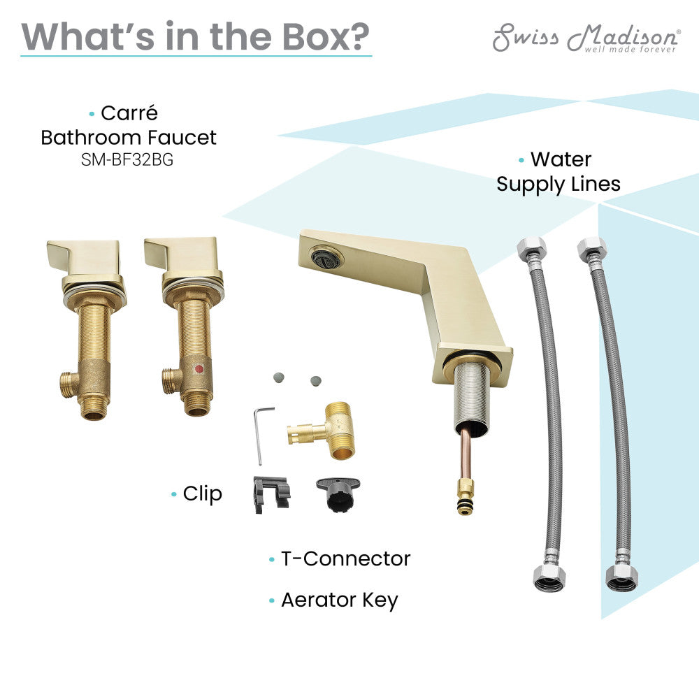 Swiss Madison Carre 8 in. Widespread, 2-Handle, Bathroom Faucet in Brushed Gold