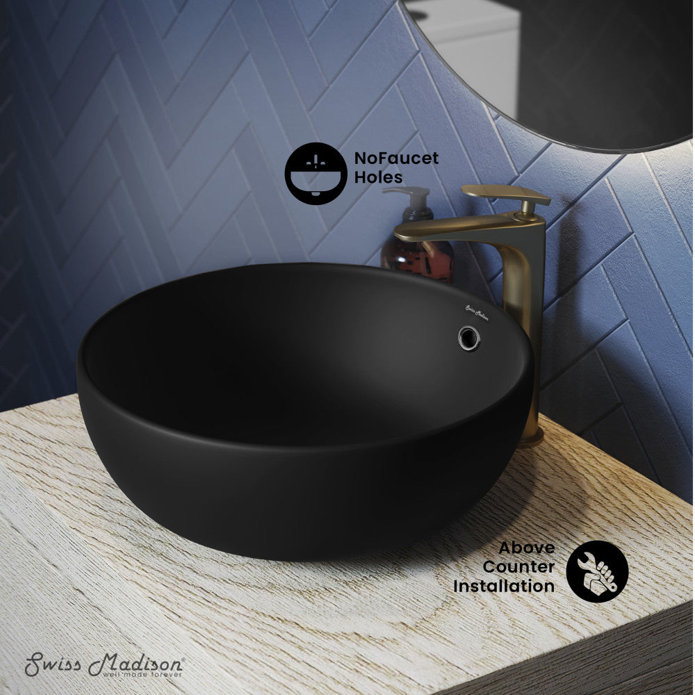 Swiss Madison Sublime 17” Round Vessel Sink in Matte Black