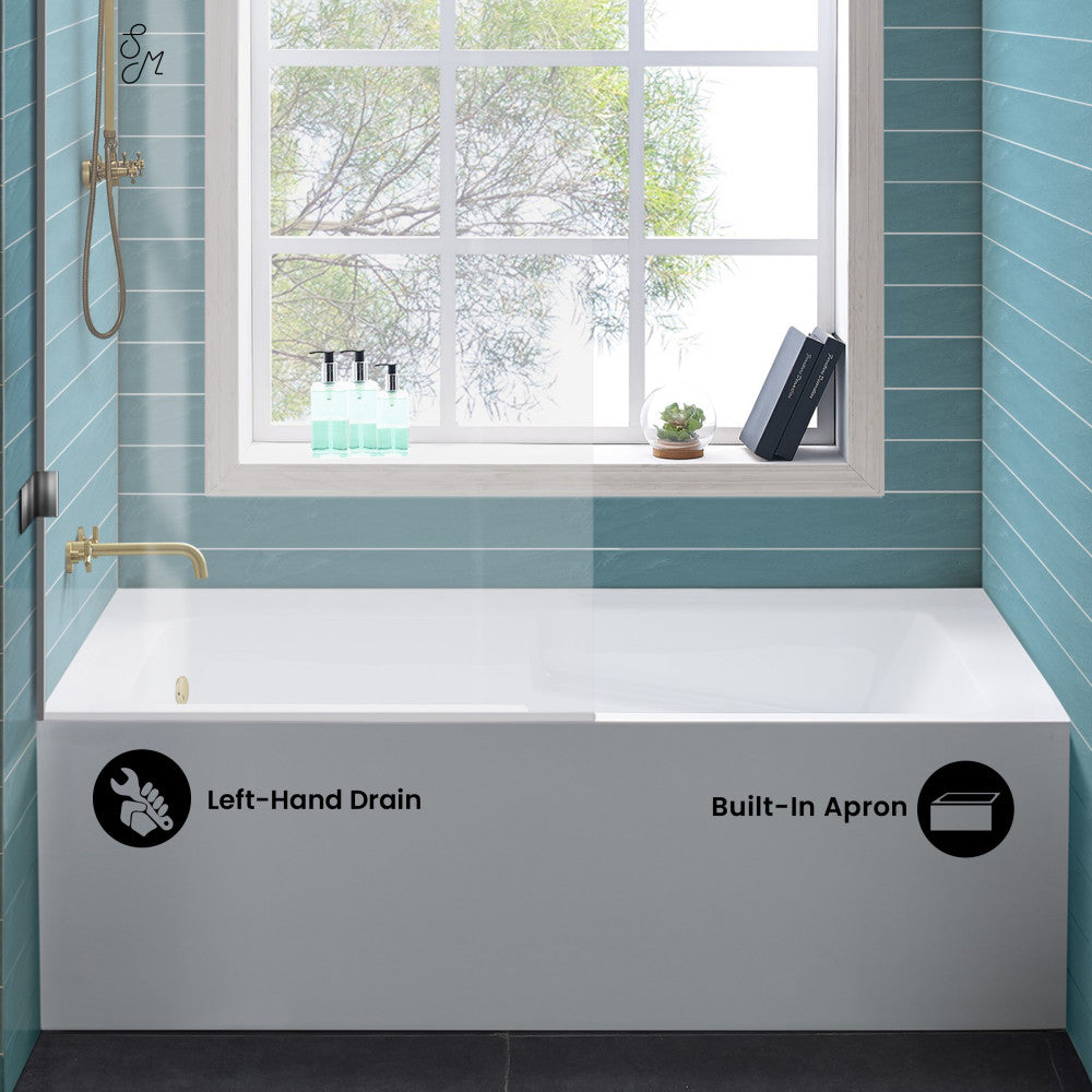 Swiss Madison Voltaire 54 x 30 Skirted Left Drain Soaking Alcove Bathtub in Glossy White with Integrated Armrest