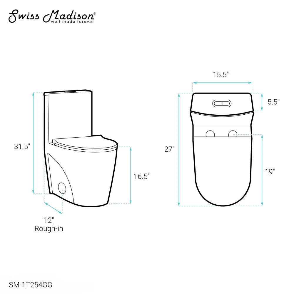 Swiss Madison St. Tropez One-Piece Elongated Toilet Vortex™ Dual-Flush 1.1/1.6 gpf in Glossy Grey