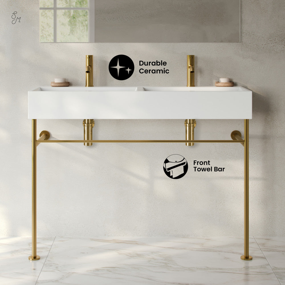 Swiss Madison Claire 48" Double Basin Console Sink with Brushed Gold Legs