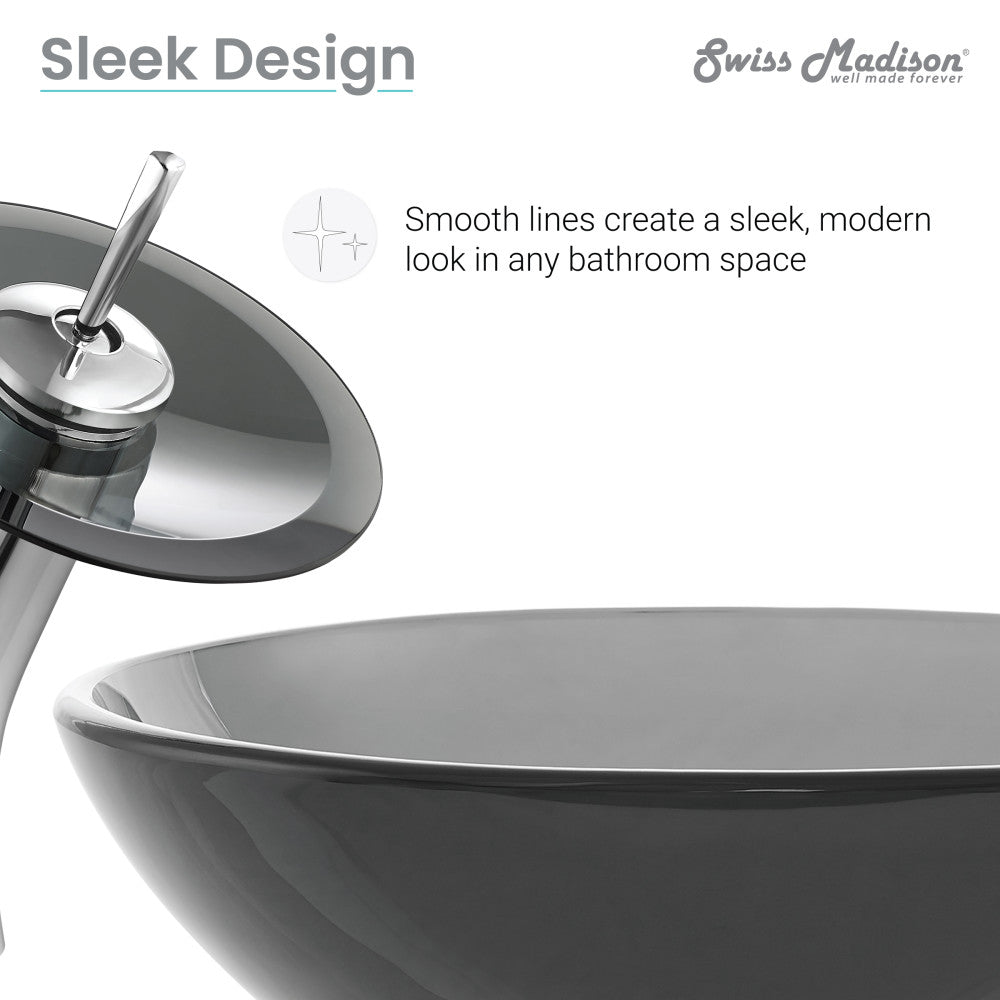 Swiss Madison Cascade 16.5 Color Glass Vessel Sink with Faucet, Black