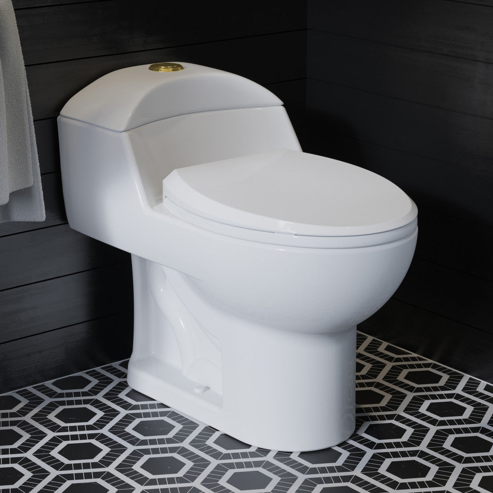 Swiss Madison Chateau One Piece Elongated Toilet Dual Flush, Brushed Gold Hardware 1.1/1.6 gpf