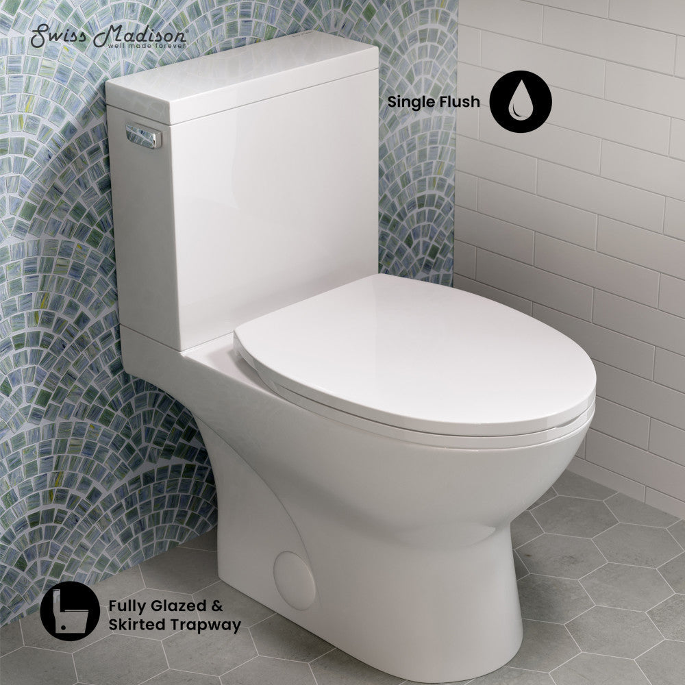 Swiss Madison Cache Two-Piece Elongated Toilet Left Side Flush Handle Toilet 1.28 gpf