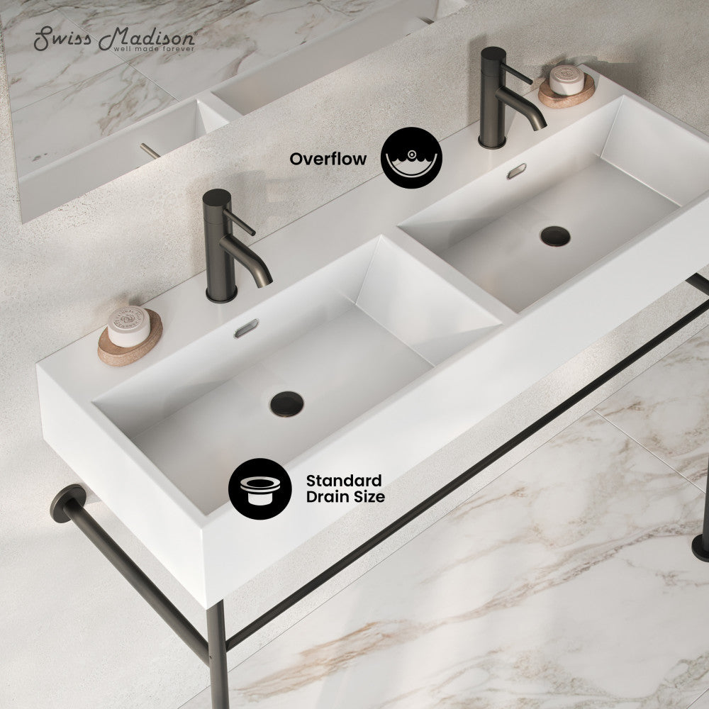 Swiss Madison Claire 48" Double Basin Console Sink with Matte Black Legs
