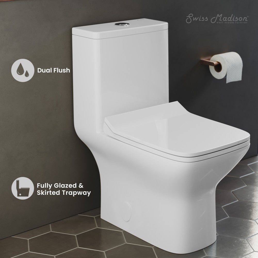 Swiss Madison Carre One-Piece Square Toilet Dual-Flush 1.1/1.6 gpf with 10" Rough-In