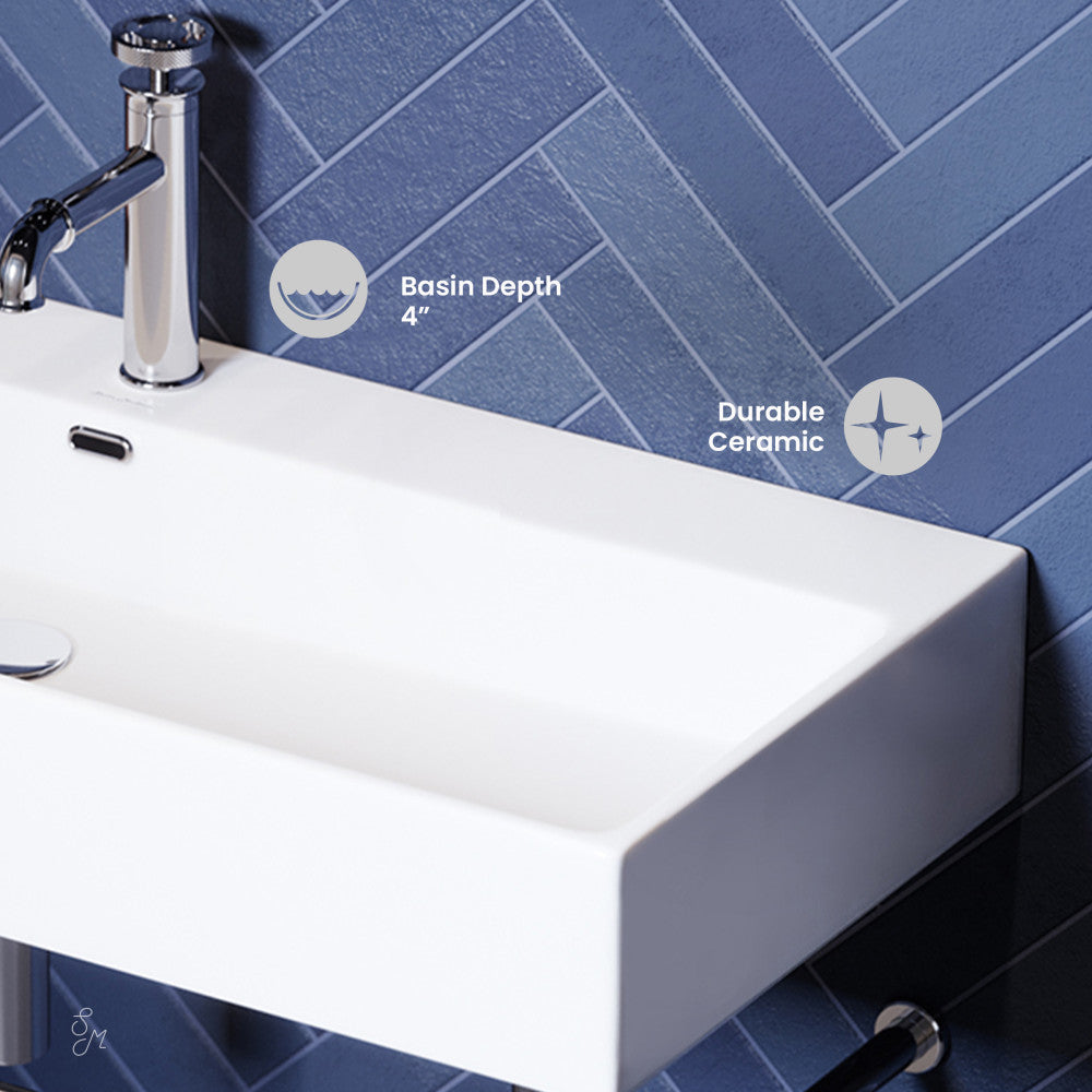 Swiss Madison Claire 40 Ceramic Console Sink White Basin Chrome Legs