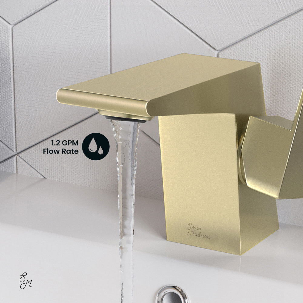 Swiss Madison Carre Single Hole, Single-Handle, Bathroom Faucet in Brushed Gold