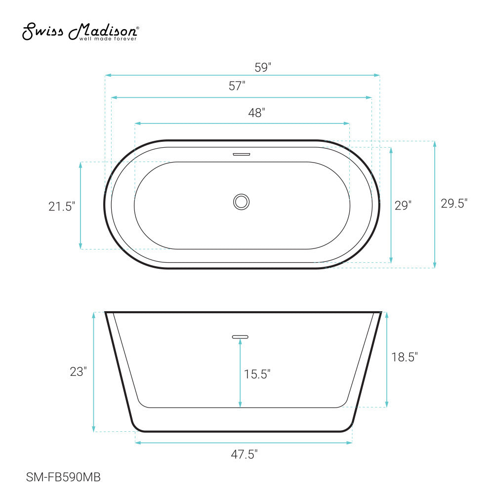 Swiss Madison Claire 60" Freestanding Bathtub in Matte Black