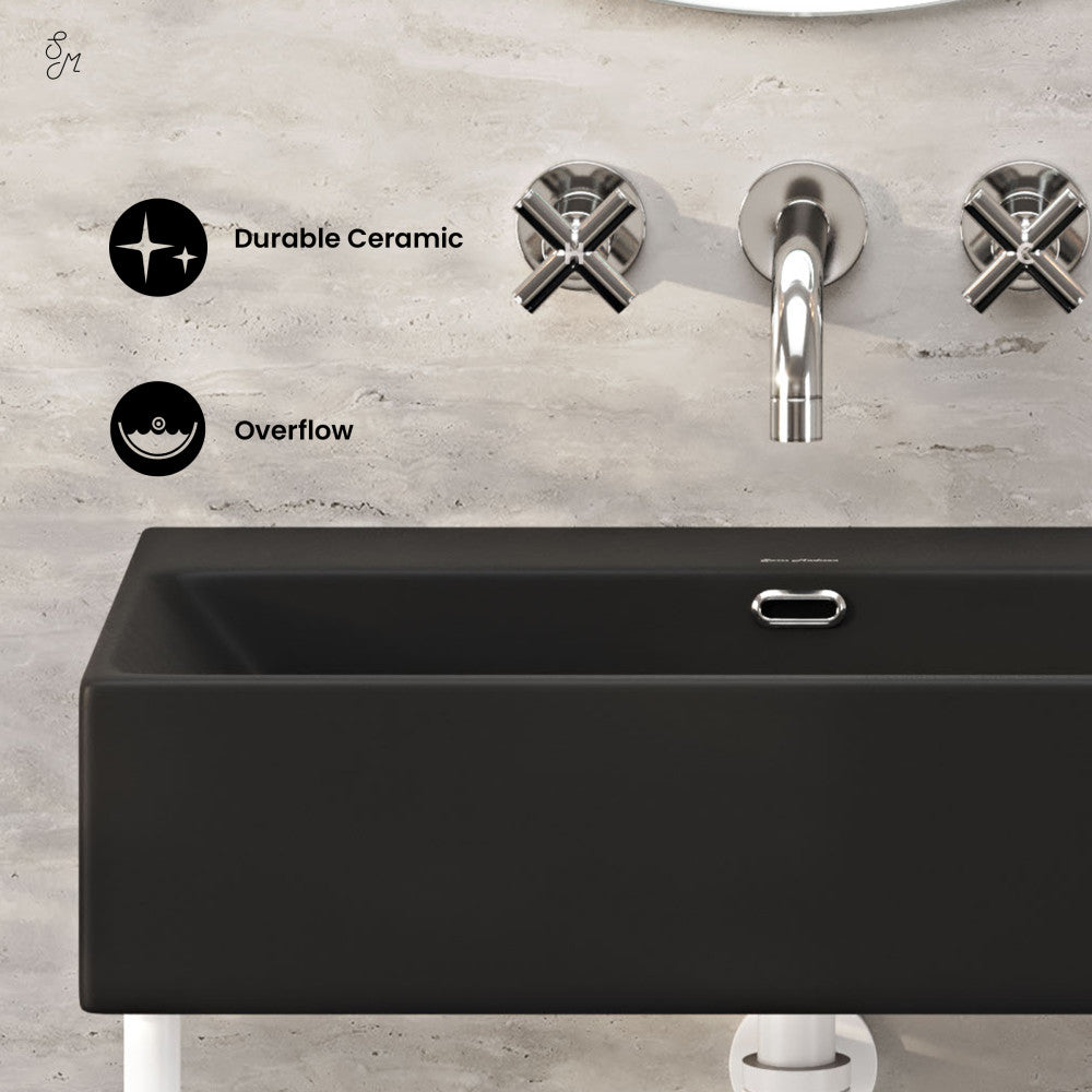 Swiss Madison Claire 24" Rectangle Matte Black Zero Hole Console Sink with Matte White Legs