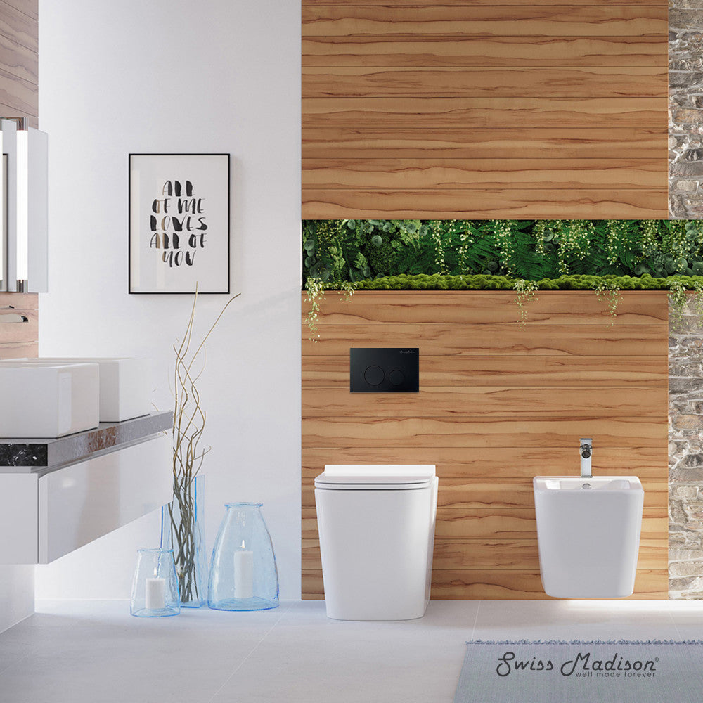 Swiss Madison Concorde Back-to-Wall Toilet Bundle 0.8/1.6 GPF Dual Flush in Glossy White with Black Flush Plate