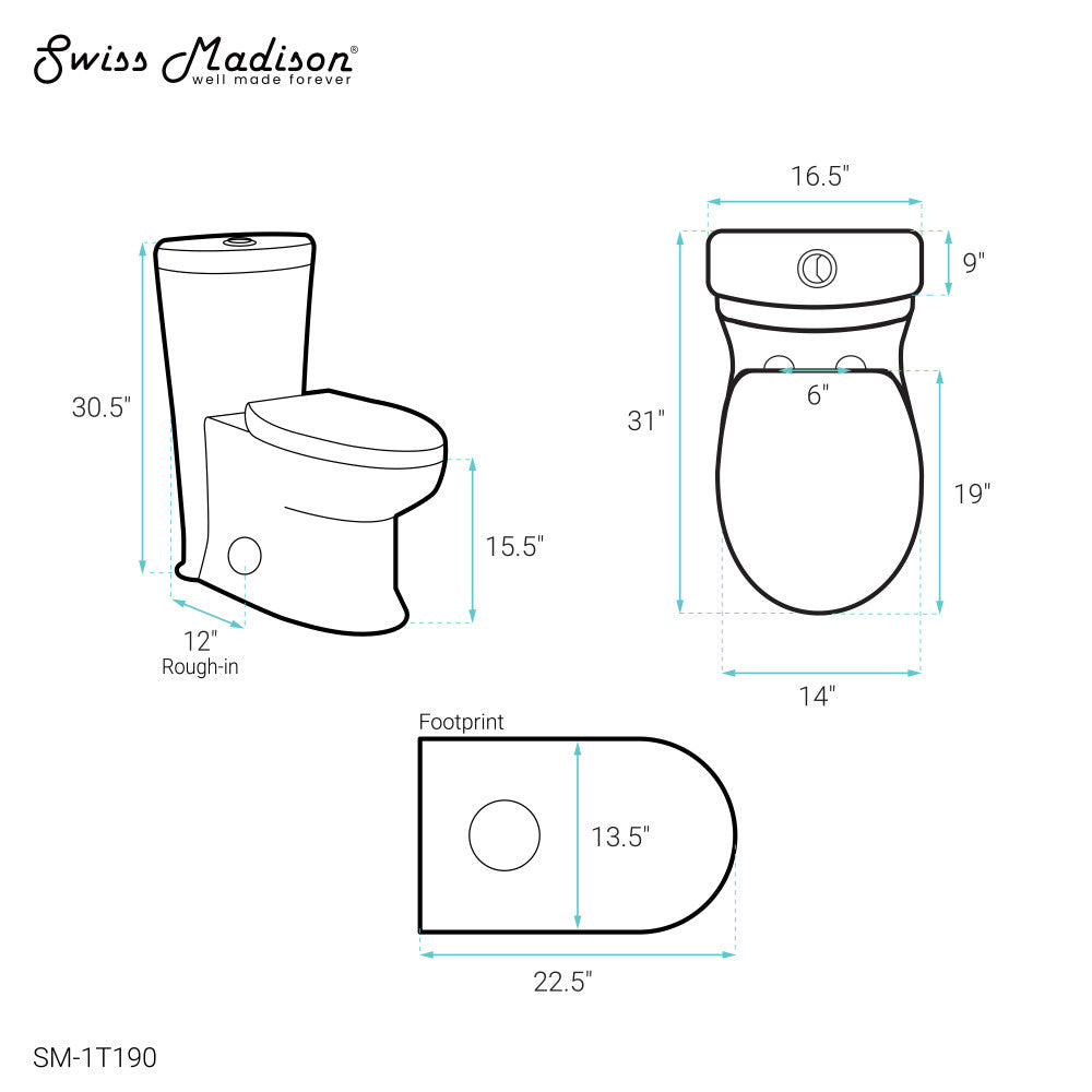 Swiss Madison Santorini One-Piece Elongated Toilet Dual-Flush 1.1/1.6 gpf