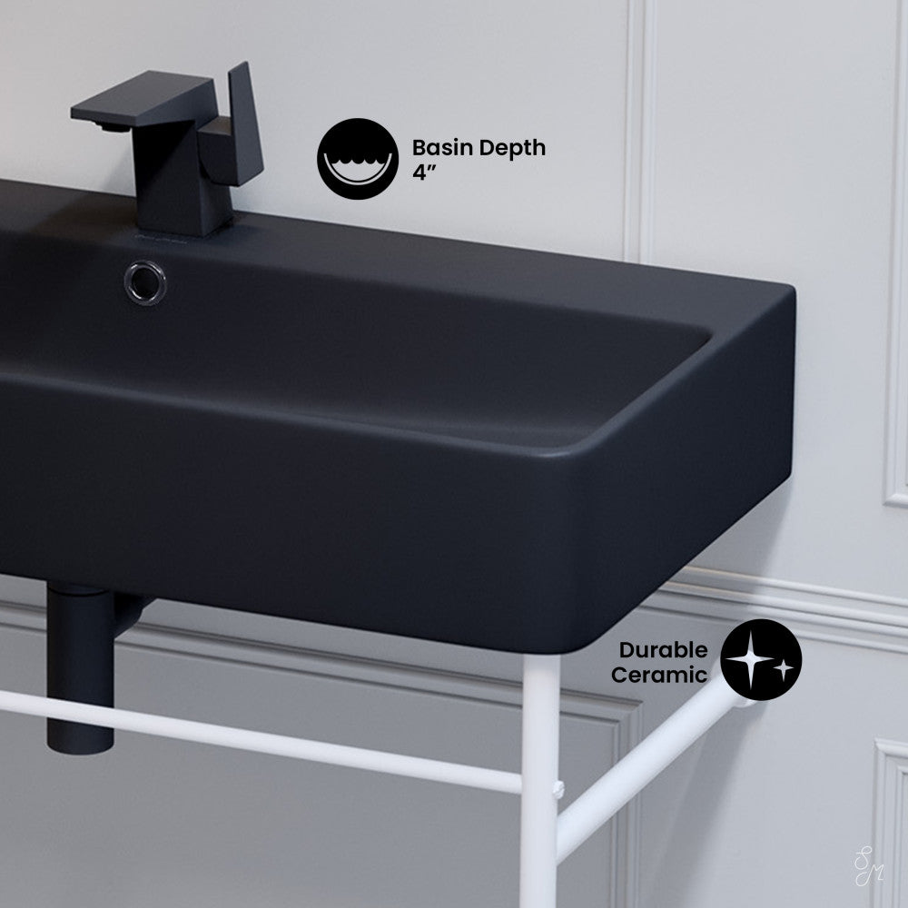 Swiss Madison Carre 36 Ceramic Console Sink Matte Black Basin Matte White Legs