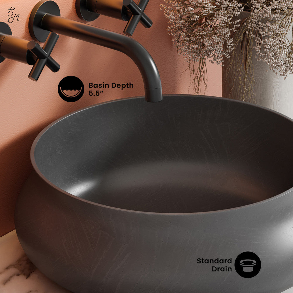 Swiss Madison Lisse 17.5" Round Concrete Vessel Bathroom Sink in Dark Grey