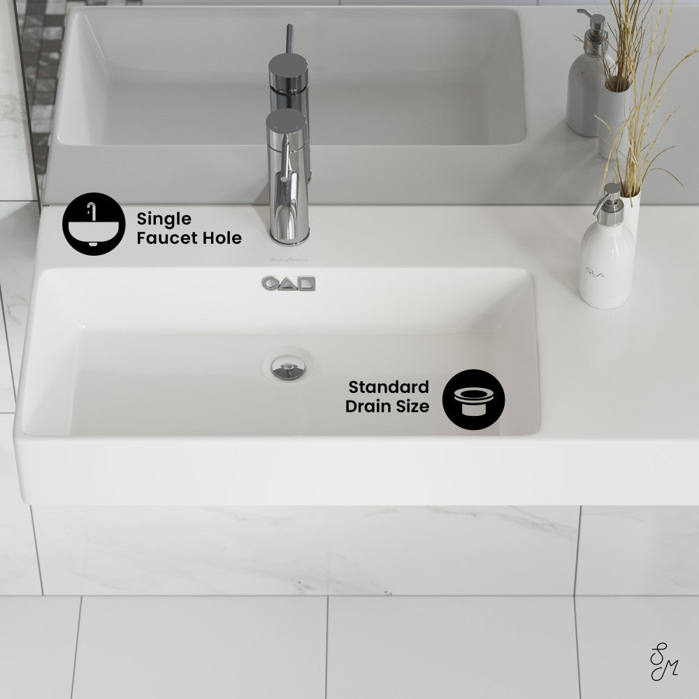 Swiss Madison St. Tropez 36" Rectangle Wall-Mounted Sink with Left Side Faucet Mount