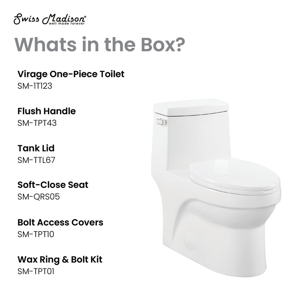 Swiss Madison Virage One-Piece Elongated Left Side Flush Handle Toilet 1.28 gpf